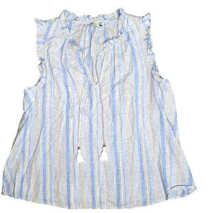 Vineyard Vines Shine Stripe Ruffle Popover Top Linen ruffle sleeve summer beach